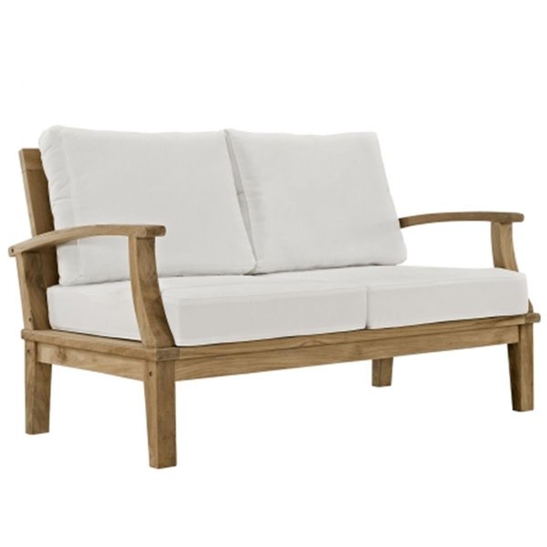 East End Imports Marina Outdoor Patio Teak Loveseat, Natural White EEI-1144-NAT-WHI-SET